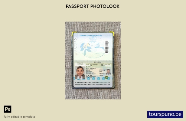 listo para imprimir la plantilla de presentación fotográfica del pasaporte de Ja